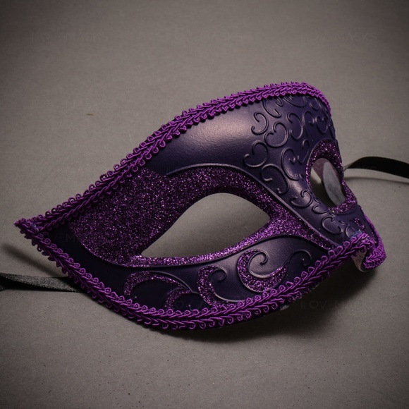 Purple Venetian Classic Glitter Masquerade Ball Dance Wedding Party Eye Mask - Picture 3 of 3